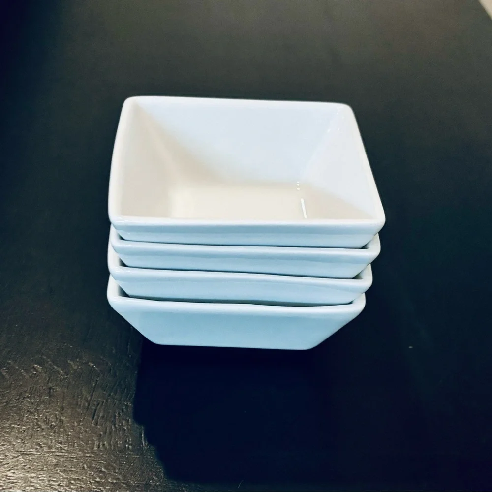Crate & Barrel - White Square Ceramic Dip Bowls (Set of 4)